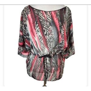 Miley Cyrus x Max Azria Pink & Black Animal Print Sheer Caftan Style Blouse XL